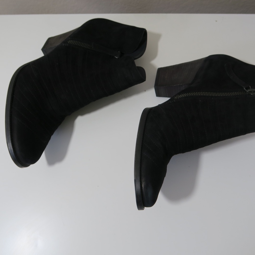 Paul Green Malibu Sliced Zip Booties Leather Suede Ankle Boots Black Chunky Heel - Picture 4 of 9